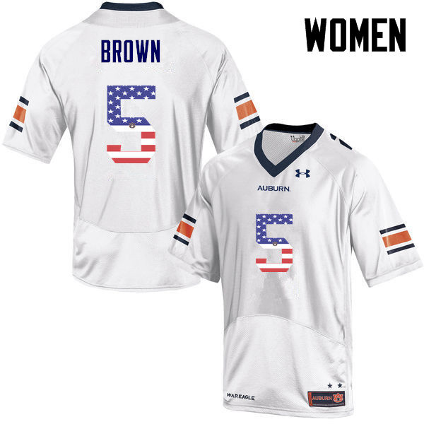 Women #5 Derrick Brown Auburn Tigers USA Flag Fashion College Football Jerseys-White